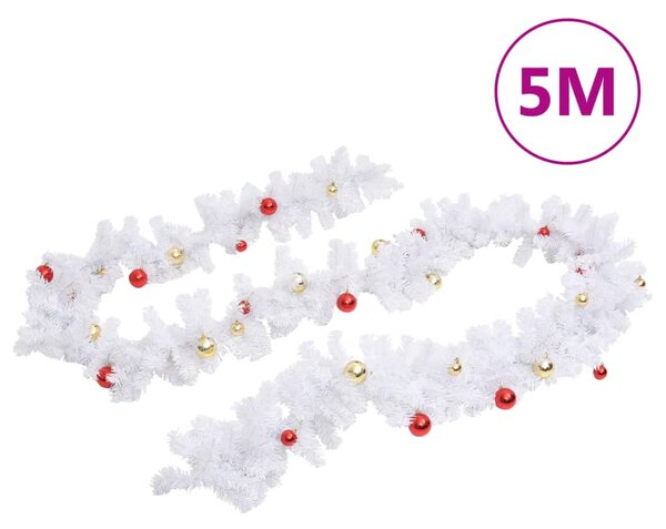 Christmas Garland Decorated with Baubles White 5 m