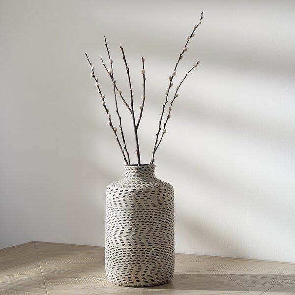 Atouk Textured Stoneware Vase, Black Black/Cream