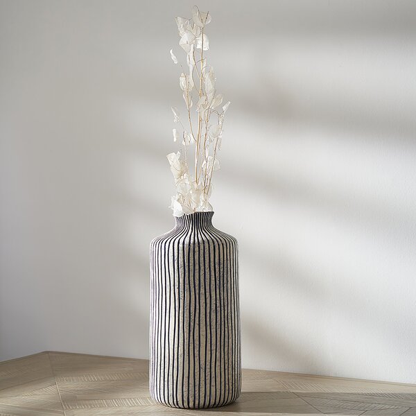 Bude Stripe Stoneware Vase, Blue & White Blue/White