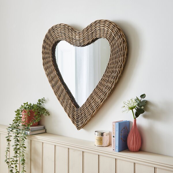 Wicker Heart Mirror, 60cm Natural