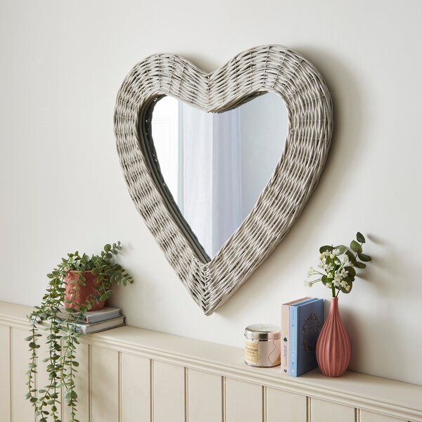 Wicker Heart Mirror, 60cm Sandstone
