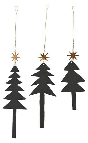 House Doctor Tree with Star hanging decoration 3-pack Black