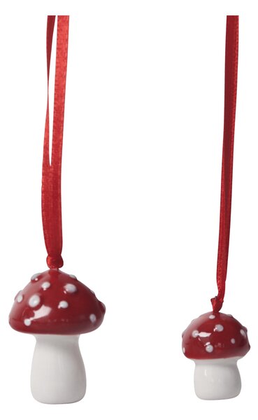 Pluto Design Mushroom Christmas tree bauble 2 st White-red