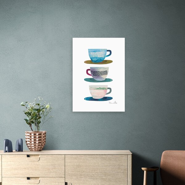 Coffee Cups Print Blue/Green/Pink