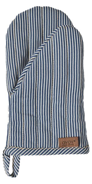 OYOY Striped denim oven mitt Blue