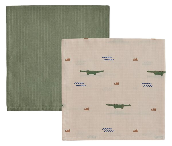 OYOY Crocodile children's blanket 2-pack Beige-olive green