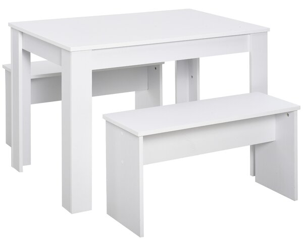 HOMCOM 3 Pieces Dining Set, Kitchen Dining Table and Benches with Particle Board Structure, for Compact Kitchen and Living Room, White Aosom UK