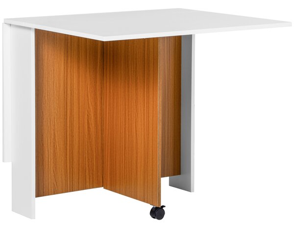 HOMCOM Folding Dining Table Writing Desk Workstation w/ Casters Teak Colour, 4-6 people, White Aosom UK