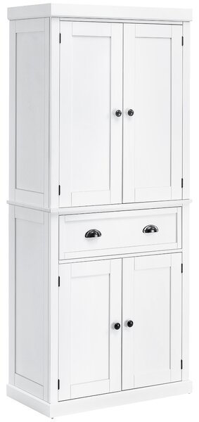 HOMCOM Pantry Cabinet with Doors, Shelves and Drawer, Traditional Kitchen Storage Cupboard, 4-Door Kitchen Larder, White Aosom UK