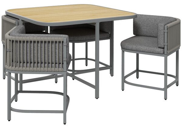 Outsunny 5 Pieces Rattan Dining Sets with Cushions, Space-saving Design Rattan Cube Garden Furniture, for Indoor & Outdoor, Grey