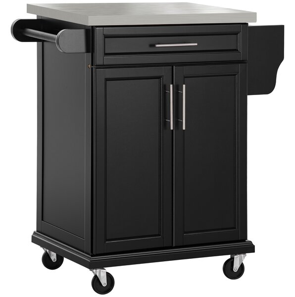 HOMCOM Kitchen Island, MDF, Stainless Steel Top-Black Aosom UK