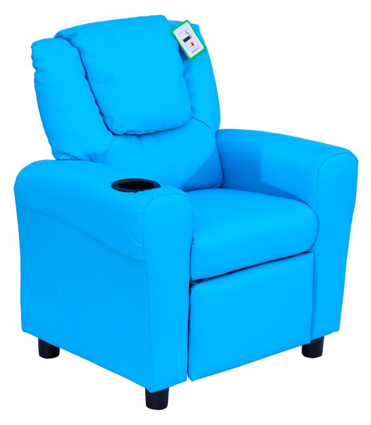 HOMCOM Childrens Recliner Armchair W/ Cup Holder-Blue