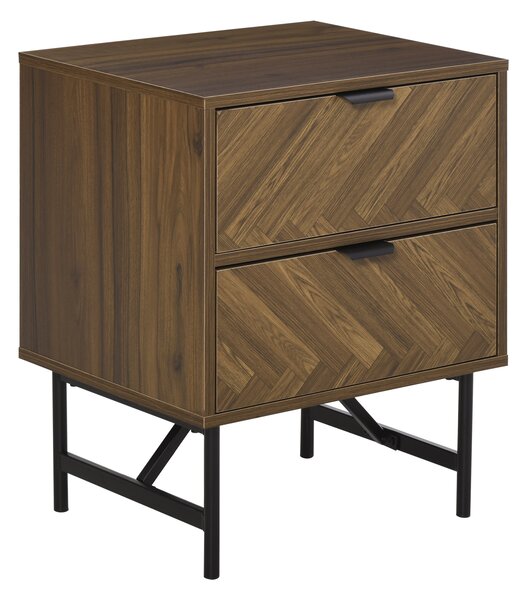 HOMCOM Herringbone Pattern Side Cabinet, Home Organizer with 2 Drawers, Hidden Handles, for Bedroom or Living Room, Walnut Brown