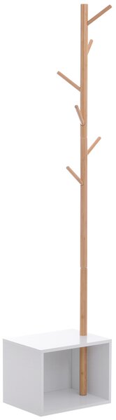 HOMCOM Coat Rack with Storage Bench: 180cm Tall Hallway Tree, Hat Hanger & Entryway Stand, Garment Organiser for Bedroom & Lounge Aosom UK