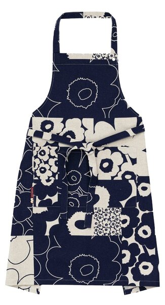 Marimekko Unikko kollaasi apron Linen-dark navy