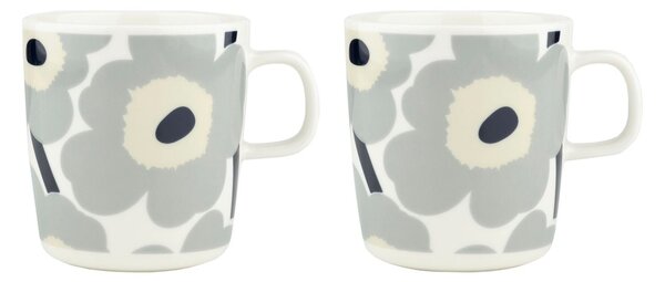 Marimekko Unikko mug 40 cl 2-pack White-light grey-sand-dark blue