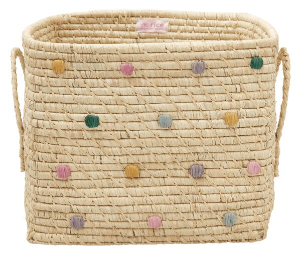 RICE Rice raffia storage basket with dots Dove Blue