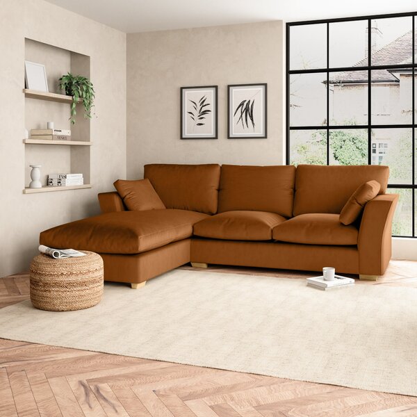 Blakeney Luxury Velvet Corner Chaise Sofa Luxury Velvet Orange Umber