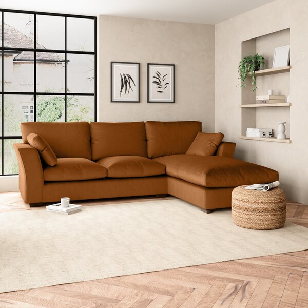 Blakeney Luxury Velvet Corner Chaise Sofa Luxury Velvet Orange Umber