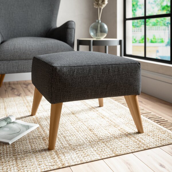 Marlow Slub Cotton Blend Footstool Slub Cotton Black