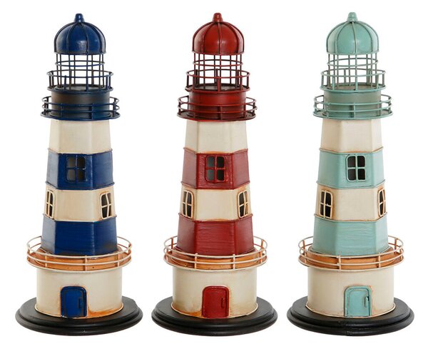 Decorative Figure Home ESPRIT Red Cream Sky blue Navy Blue 13 x 13 x 32 cm (3 Units) Headlight