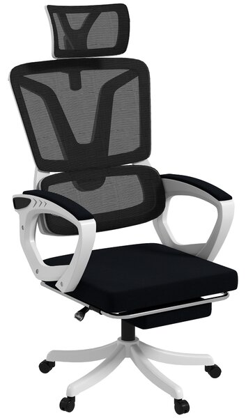 Vinsetto Mesh Office Chair, Adjustable Reclining Desk Chair with Headrest, Lumbar Support, Footrest & Swivel Wheels, Black Aosom UK