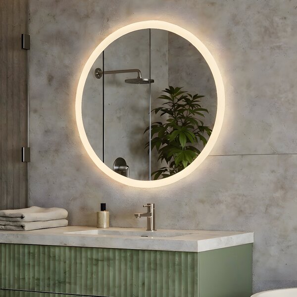 80 cm Round LED Bathroom Mirror with Dual Color, Touch Switch and Heating Mat