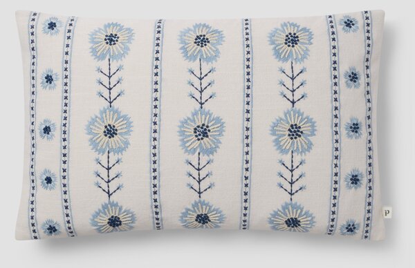 Dusk Blue Folk Floral Embroidered Filled Cushion | 35 x 55 cm | Piglet in Bed