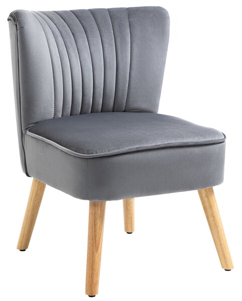 HOMCOM Modern Accent Chair, Fabric Living Room Chair with Rubber Wood Legs and Thick Padding, Grey