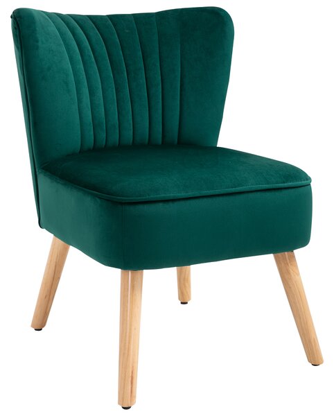 Modern Accent Chair, Fabric Living Room HOMCOM Chair with Rubber Wood Legs and Thick Padding, Green Aosom UK