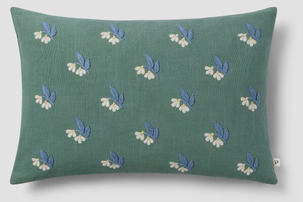 Elm Green Snowdrop Embroidered Filled Cushion | 35 x 55 cm | Piglet in Bed