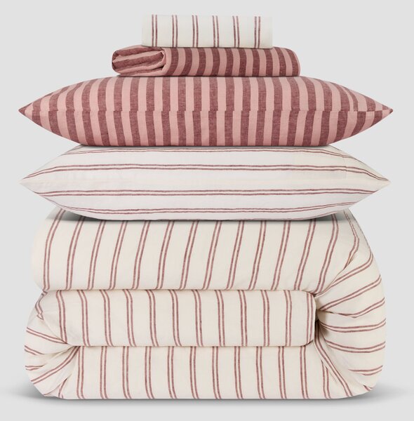 Rhubarb Rose & Kemptown Linen Blend Bedding Set | Super King | Piglet in Bed