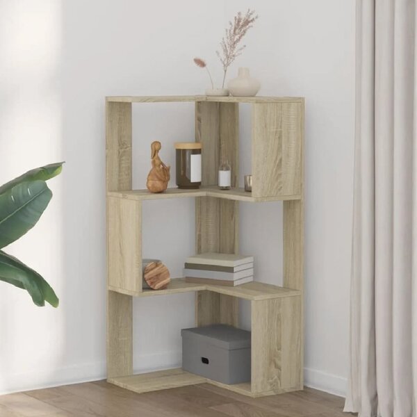 Garner Wooden Corner Bookcase With 3 Shelves In Sonoma Oak