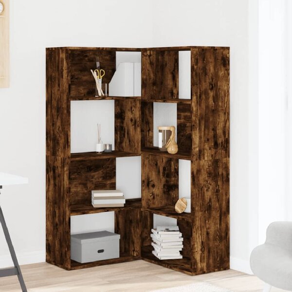 Galva Wooden Corner Bookcase With 8 Shelves In Smoked Oak