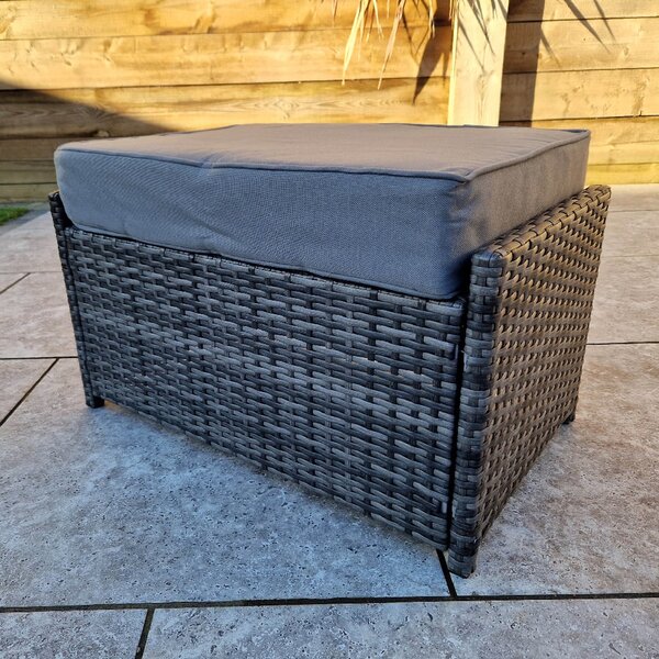 Onamia Rattan Garden Ottoman With Cushion In Grey