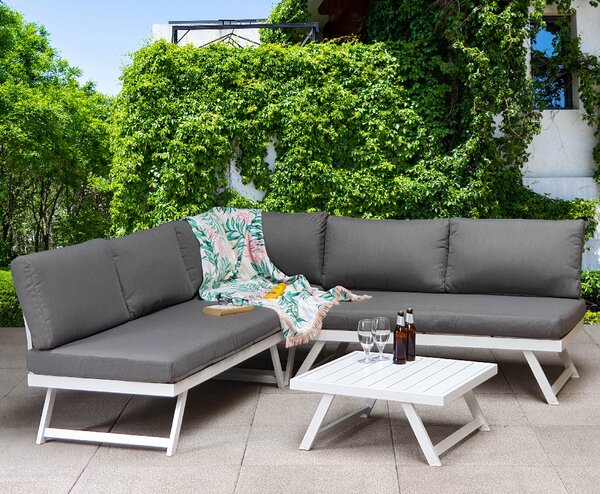Knoxville Garden Corner Seating Set With White Frame In Grey