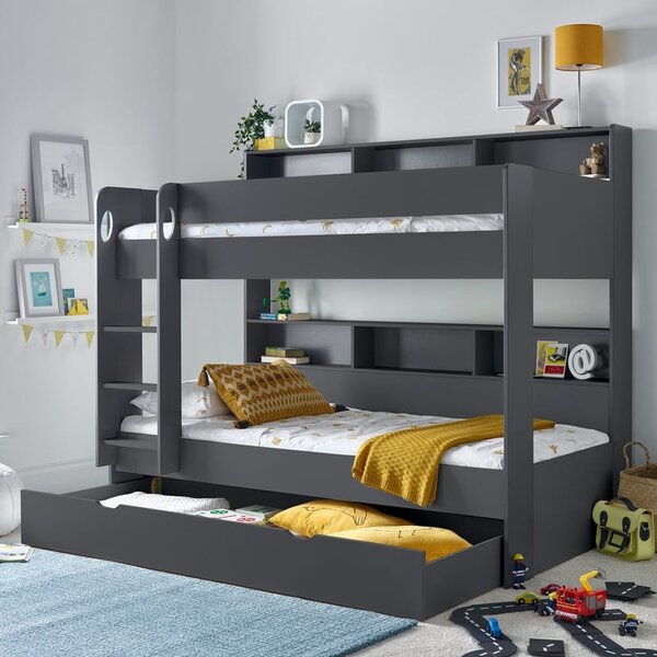 Olympia Wooden Bunk Bed With Storage Drawer In Grey