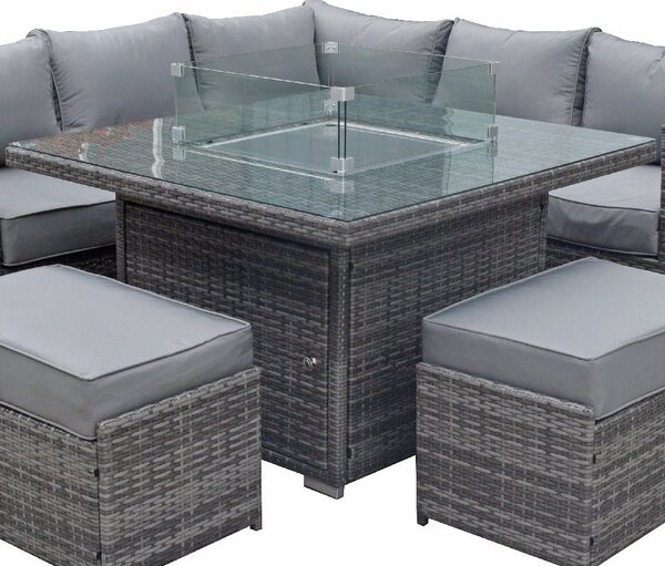 Maxton Rattan Garden Firepit Dining Table In Grey
