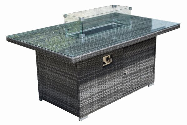 Vandalia Glass Top Garden Rectangular Firepit Dining Table In Grey