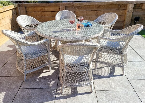 Renton Glass Top Garden Dining Set With 6 Chairs In white