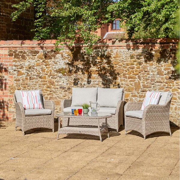 Marfa Glass Top Garden Lounge Sofa Set With Coffee Table In Sand