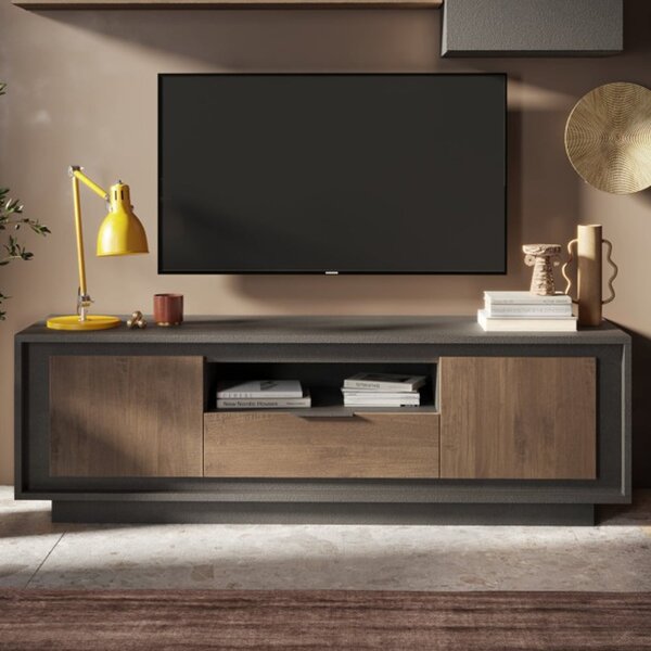 Skokie Wooden TV Stand 2 Doors 1 Drawer In Lava And Mercure