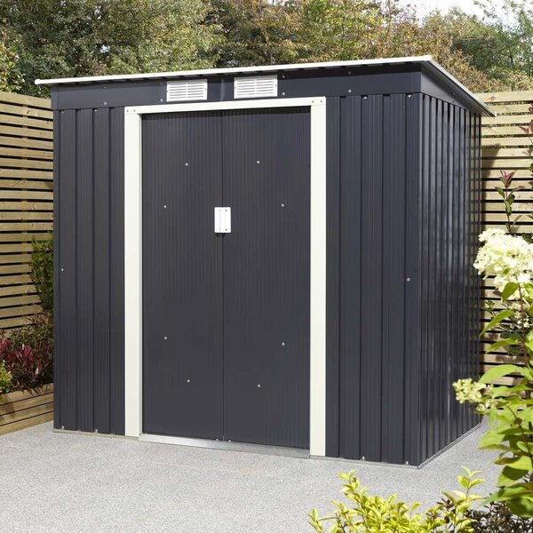 Thorpe Metal Garden Pent Shed Foundation Kit In Dark Grey 6x4
