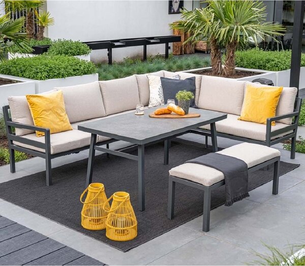 Clayton Aluminium Garden Corner Lounge Dining Set In Sand