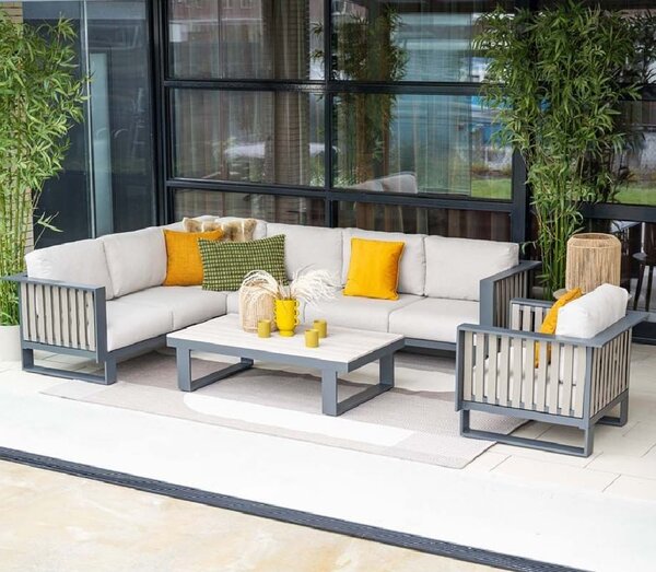 Belgrade Aluminium Corner Garden Lounge Set In Desert Sand