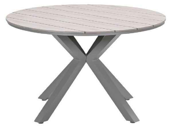 Ezra Wooden Round Garden Dining Table In Taupe
