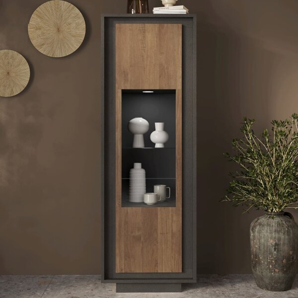 Skokie Wooden Display Cabinet In Lava And Mercure With LED
