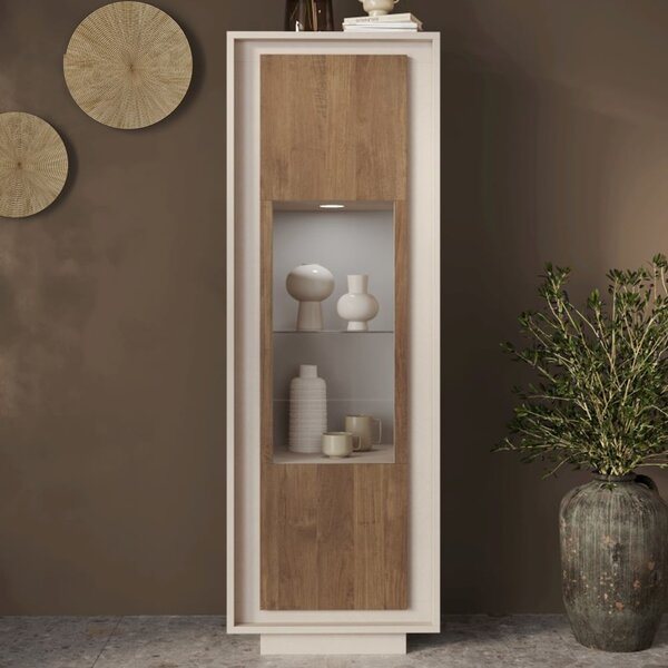Skokie Wooden Display Cabinet In Cashmere And Mercure With LED
