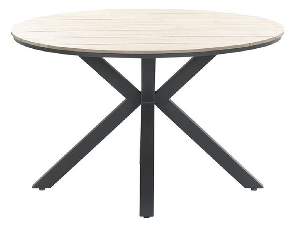 Ezra Wooden Round Garden Dining Table In Light Brown