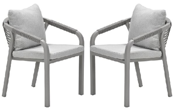 Marietta Taupe Aluminium Dining Chairs With Cushion In Pair